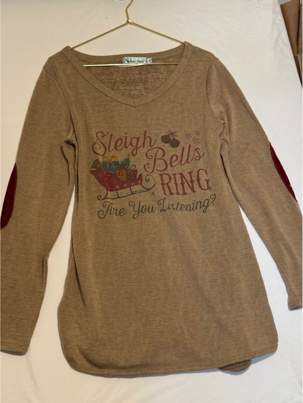 Southern Grace "Sleigh Bells Ring" Christmas Top S